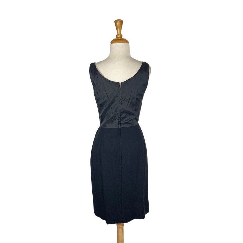 Jeunesse NY S VTG 10 Black Dress Set 1950s Day Suit Bow Volup Satin Shawl Collar - Picture 12 of 13